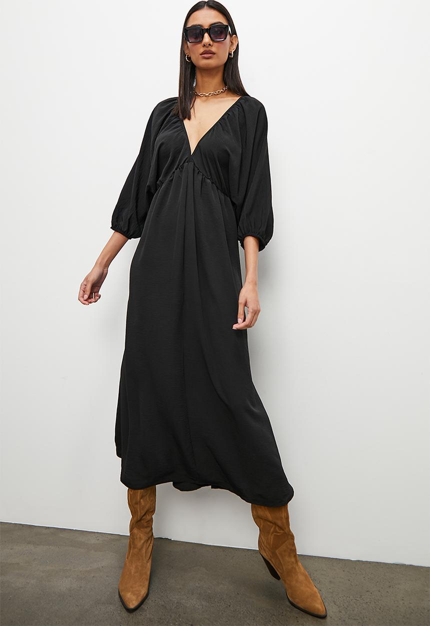 Superbalist - Volume sleeve empire midi dress - black