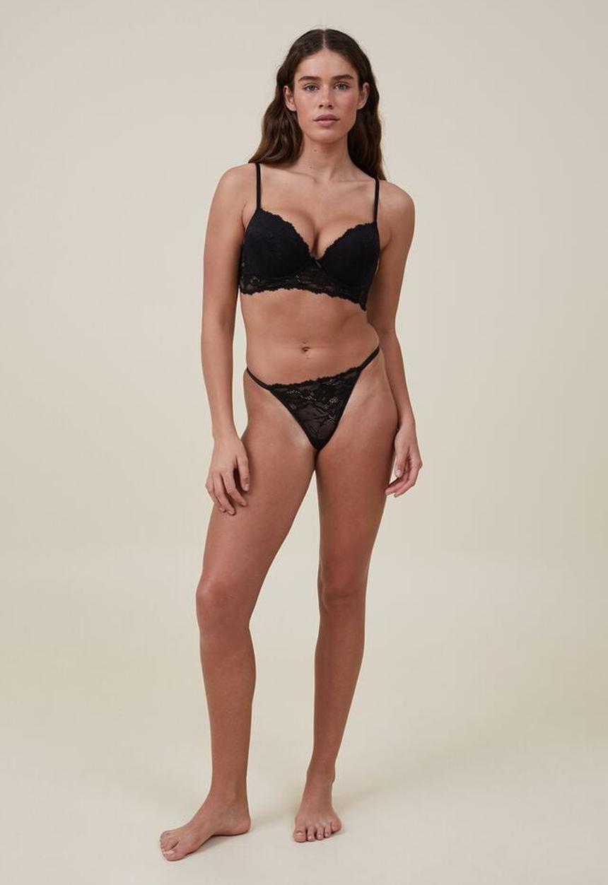 Cotton On - Everyday lace tanga g string brief - black