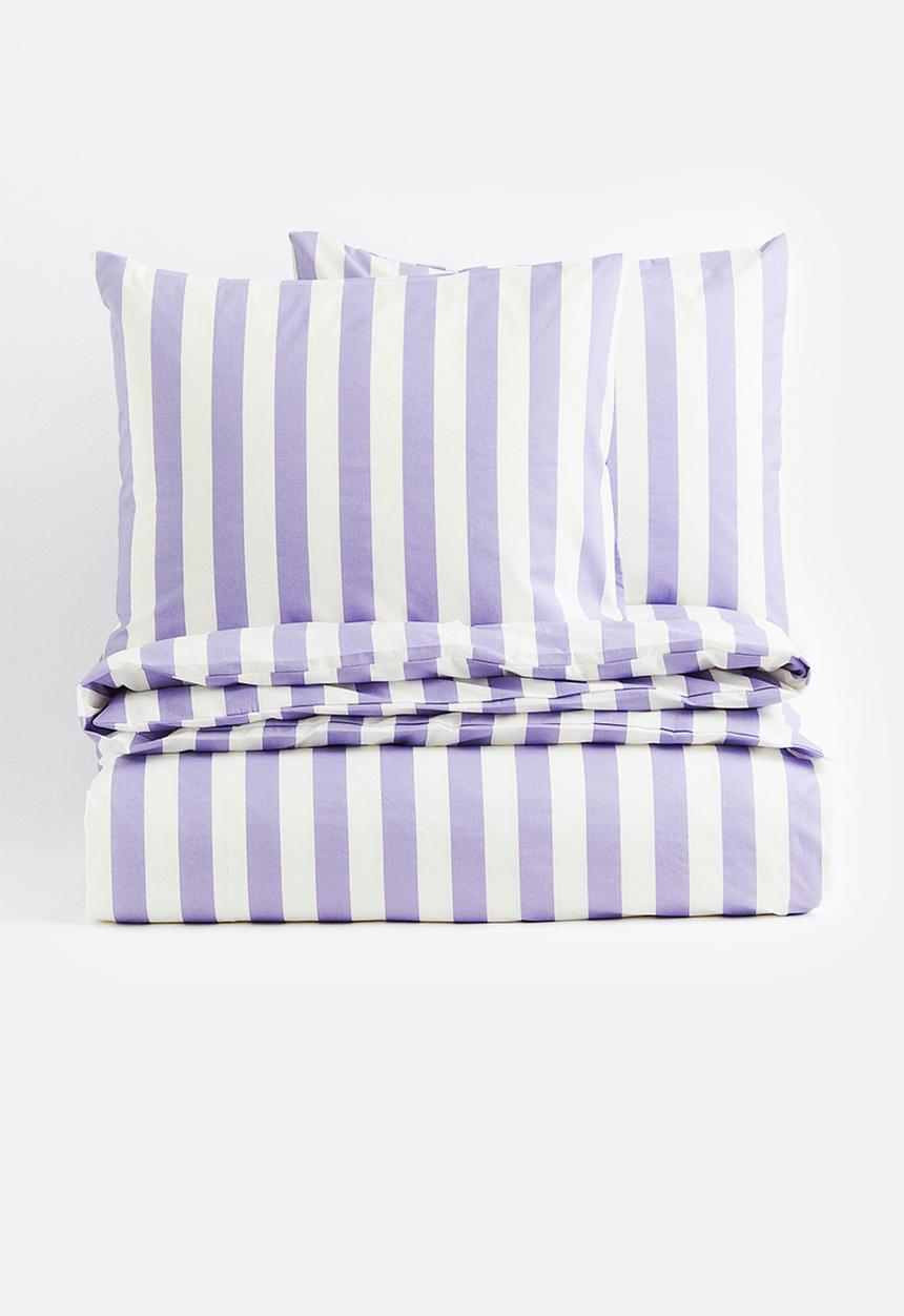 H&M - Striped double duvet cover set - light purple/striped