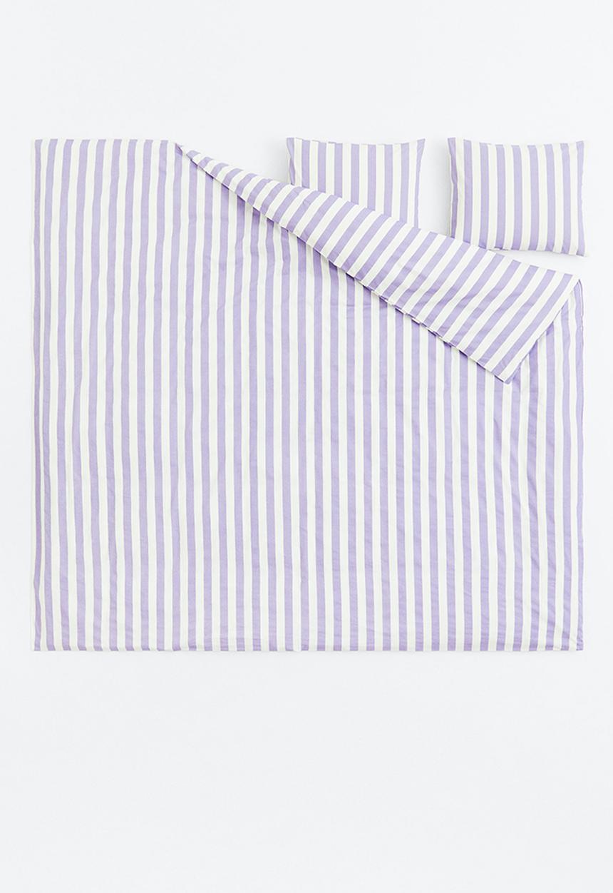 H&M - Striped double duvet cover set - light purple/striped