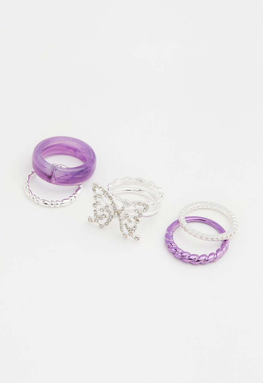 H&M - 7-pack rings - purple/silver-coloured
