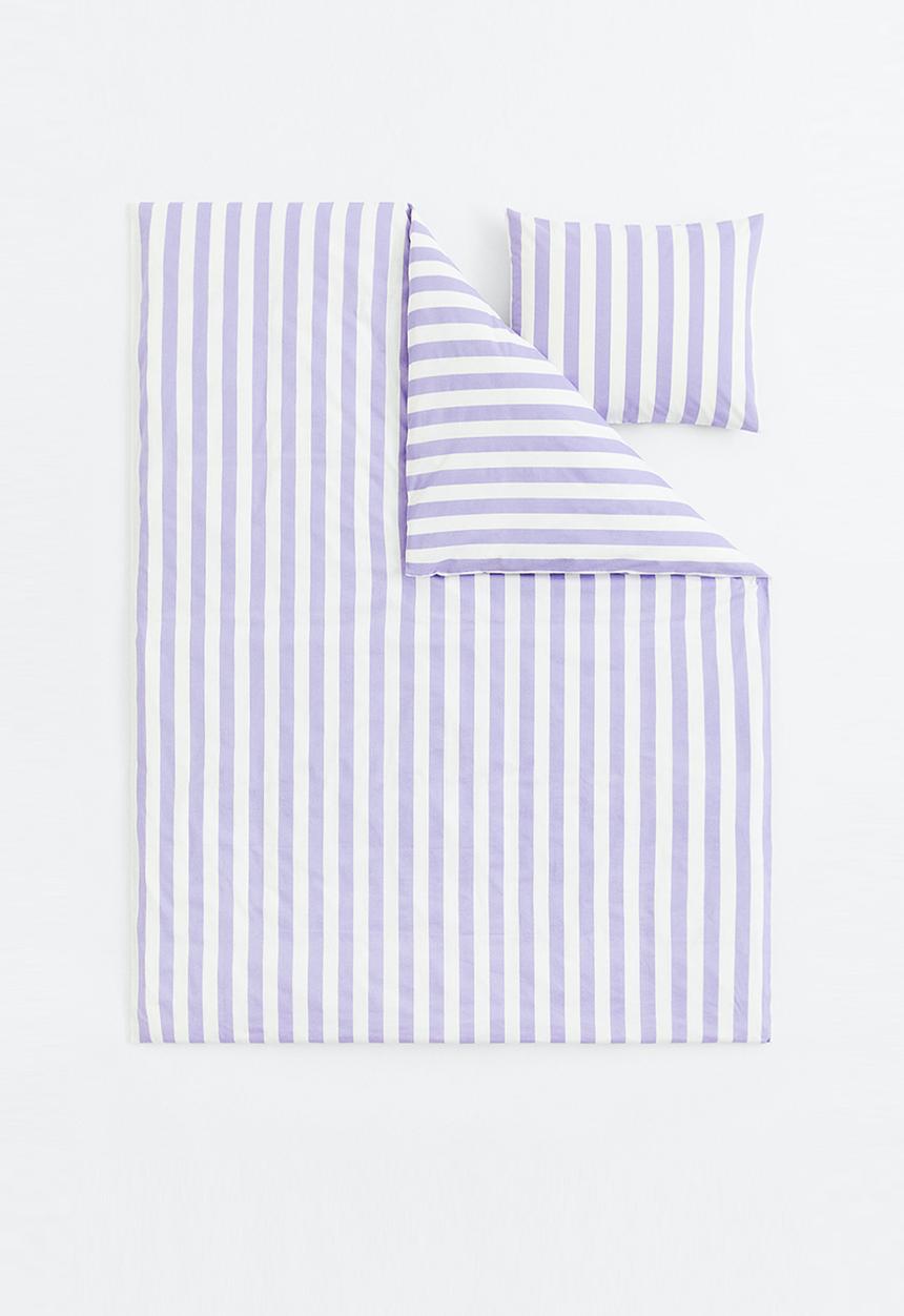 H&M - Striped single duvet cover set - light purple/striped