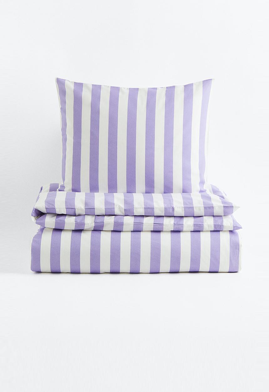 H&M - Striped single duvet cover set - light purple/striped