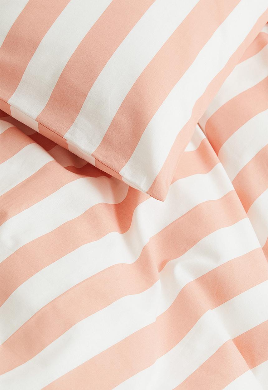 H&M - Striped single duvet cover set - light orange/striped