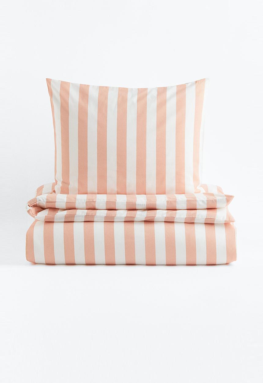 H&M - Striped single duvet cover set - light orange/striped