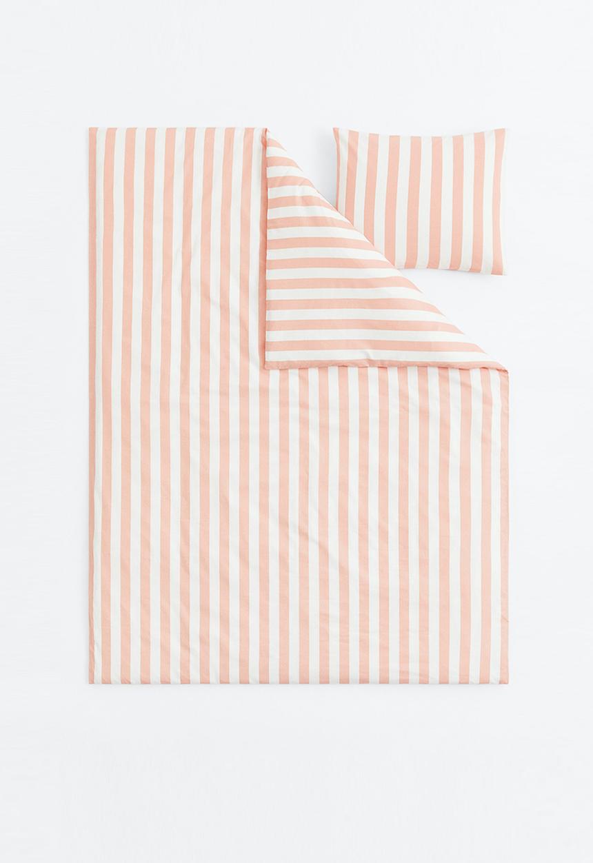 H&M - Striped single duvet cover set - light orange/striped
