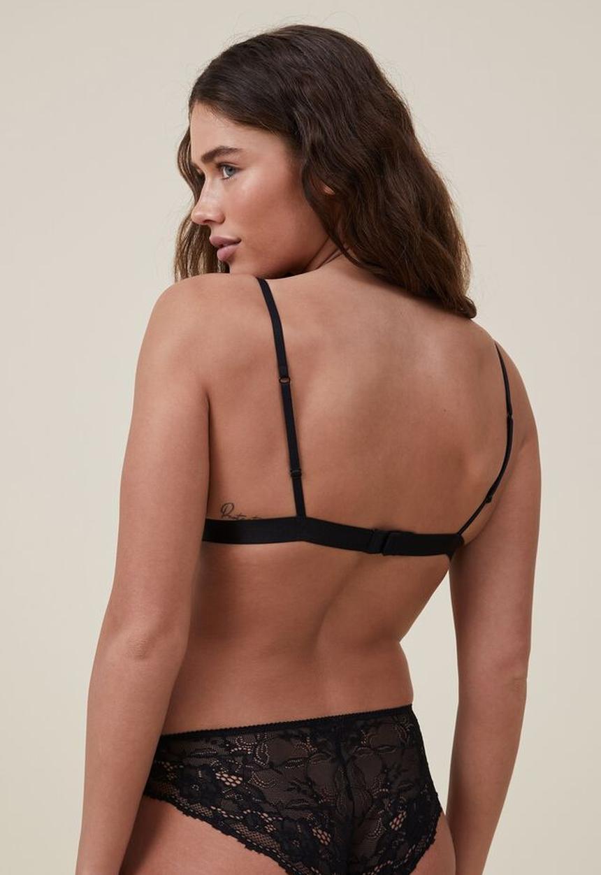 Cotton On - Everyday lace triangle padded bralette - black