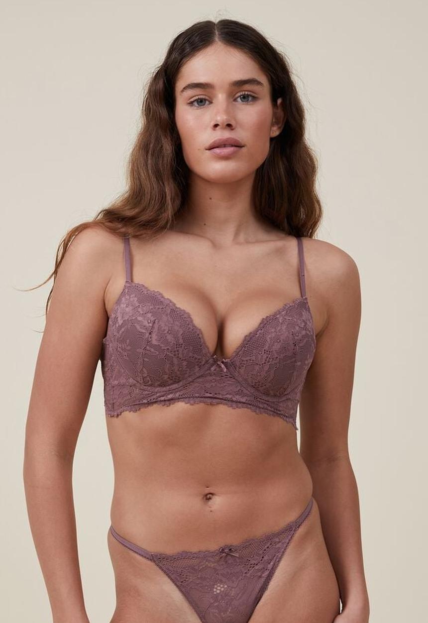Cotton On - Everyday lace longline push up 2 bra - rose taupe