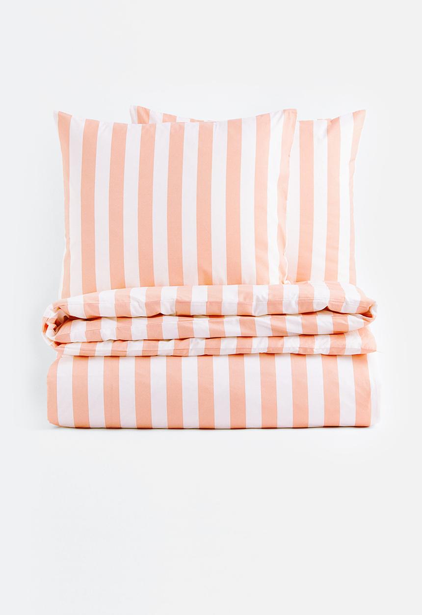 H&M - Striped double duvet cover set - light orange/striped