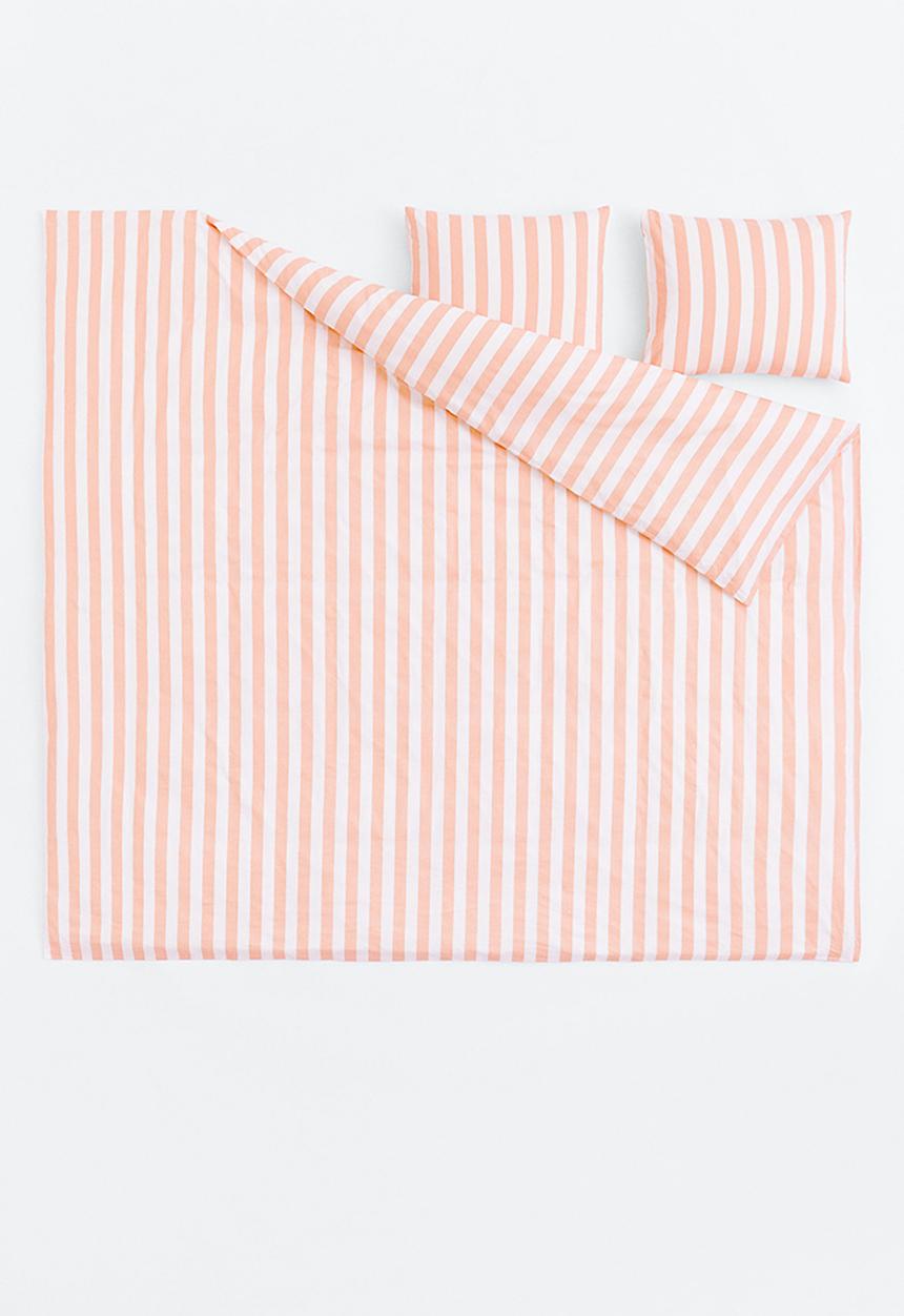 H&M - Striped double duvet cover set - light orange/striped