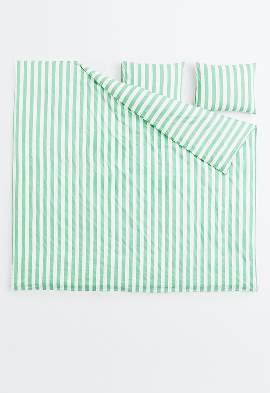 H&M - Striped double duvet cover set - light green/striped