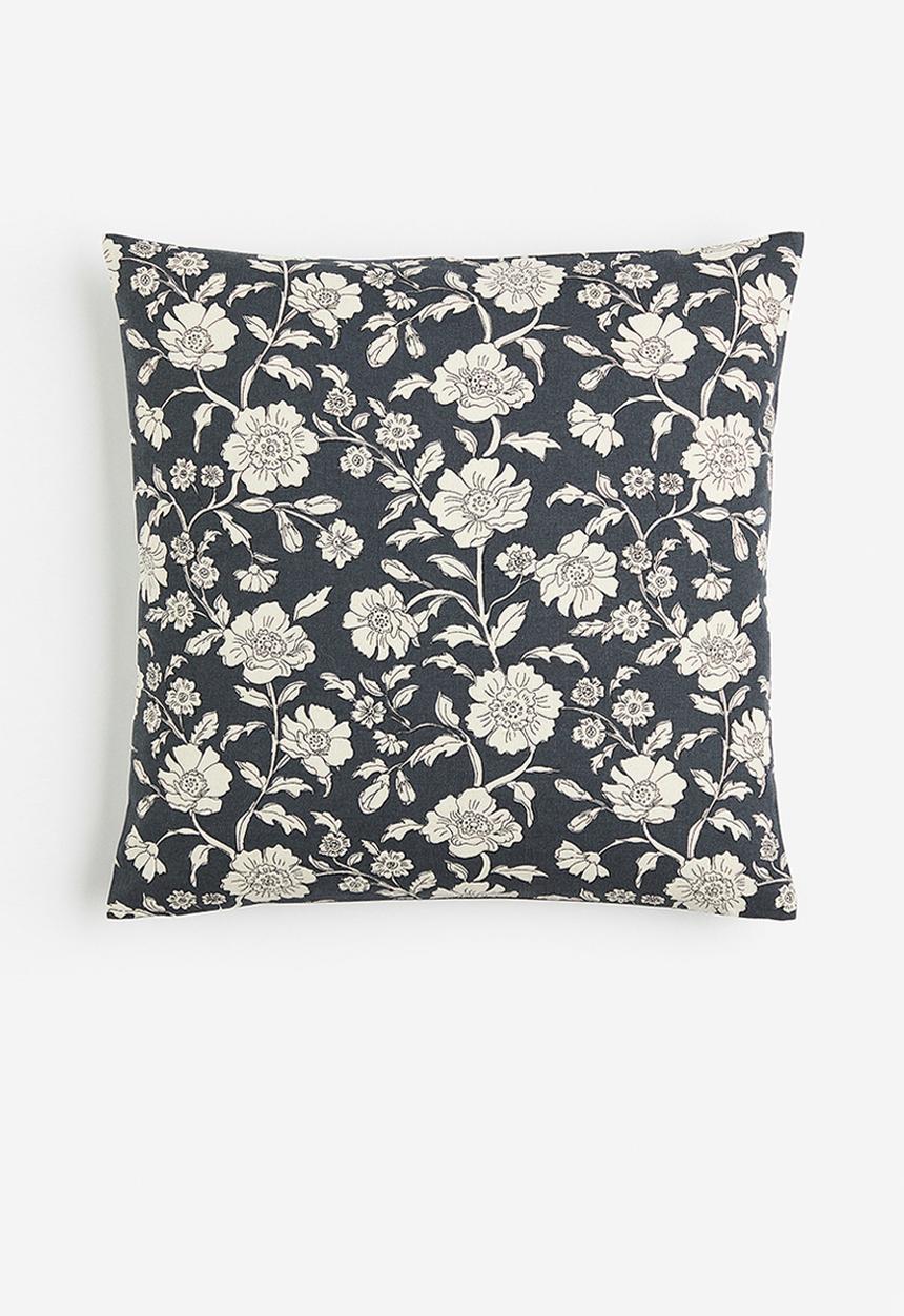 H&M - Floral cushion cover - dark grey/floral