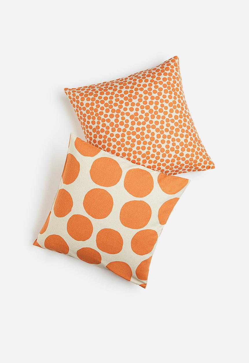 H&M - 2-pack spotted cushion covers - orange/spotted