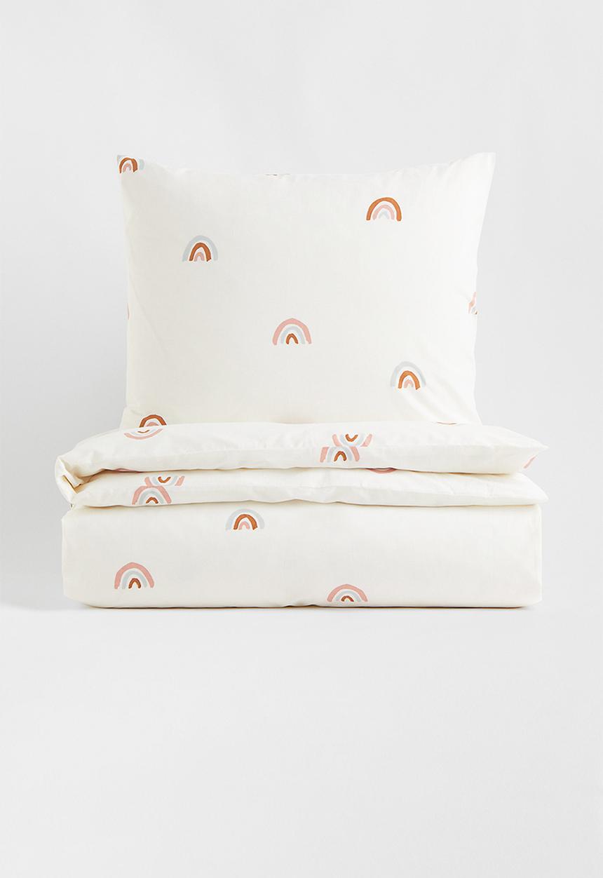 H&M - Patterned single duvet cover set - white/rainbows