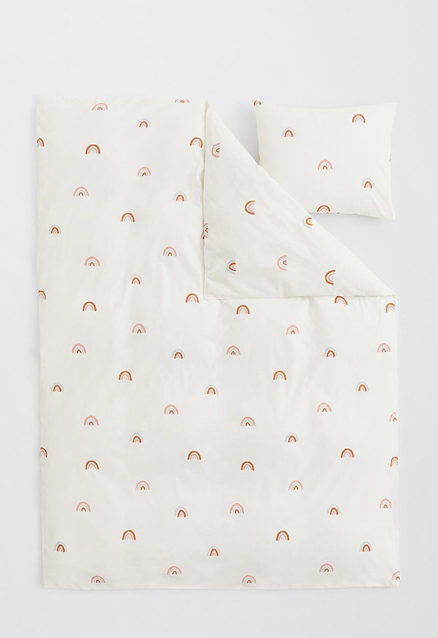 H&M - Patterned single duvet cover set - white/rainbows