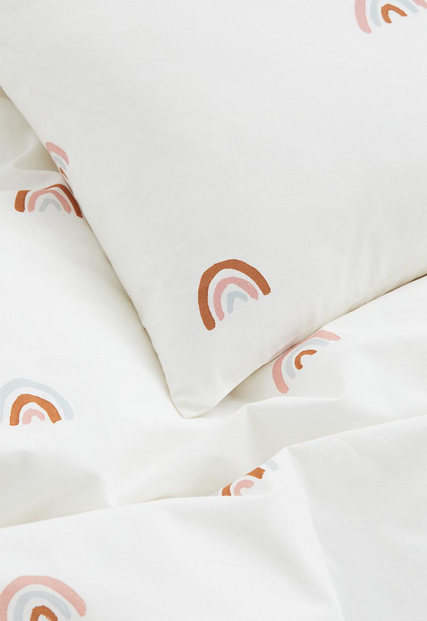 H&M - Patterned single duvet cover set - white/rainbows