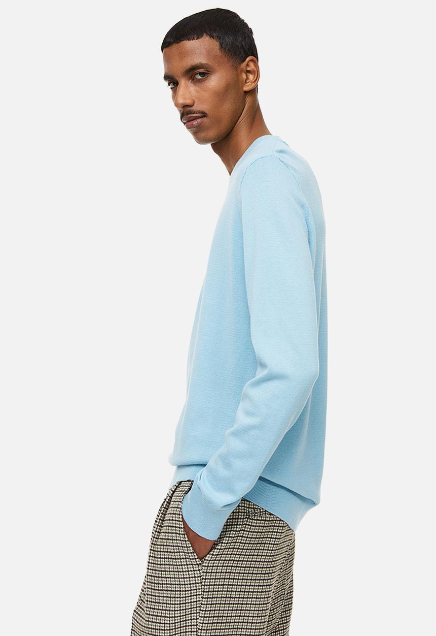 H&M - Slim fit fine-knit cotton jumper - light blue
