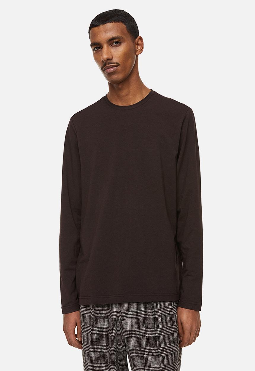 H&M - Slim fit jersey top - dark brown 
