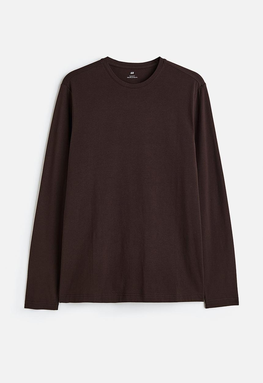 H&M - Slim fit jersey top - dark brown 
