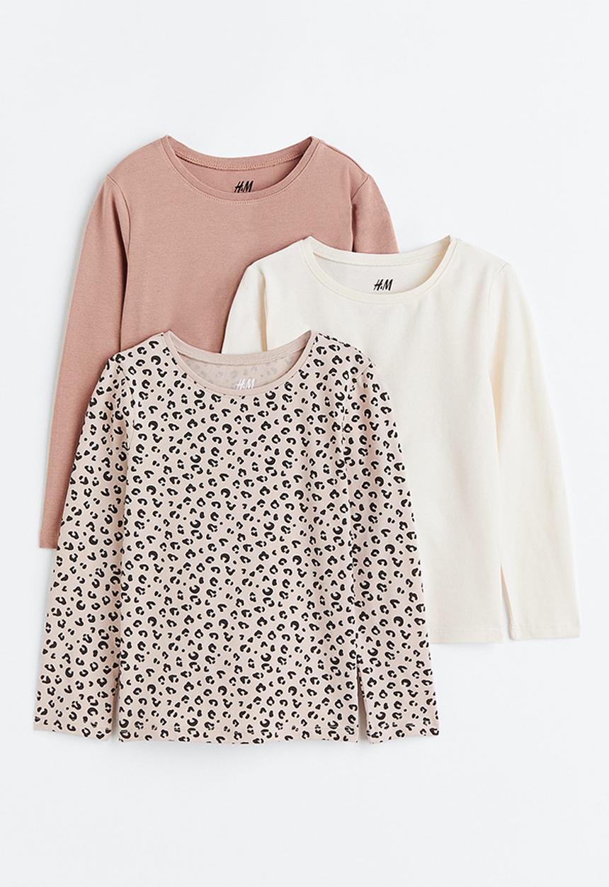 H&M - 3-pack long-sleeved tops - beige / leopard print 