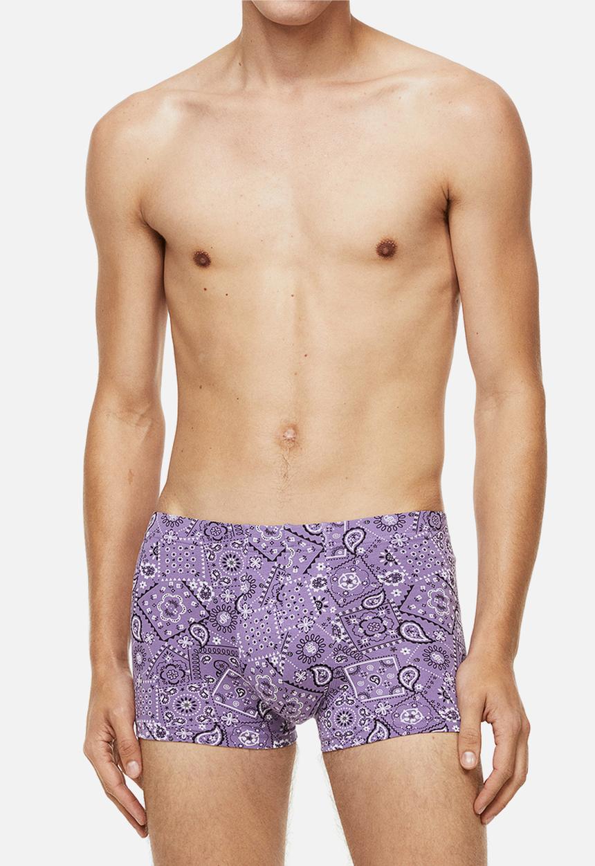 H&M - 3-pack short cotton trunks - purple/paisley-patterned