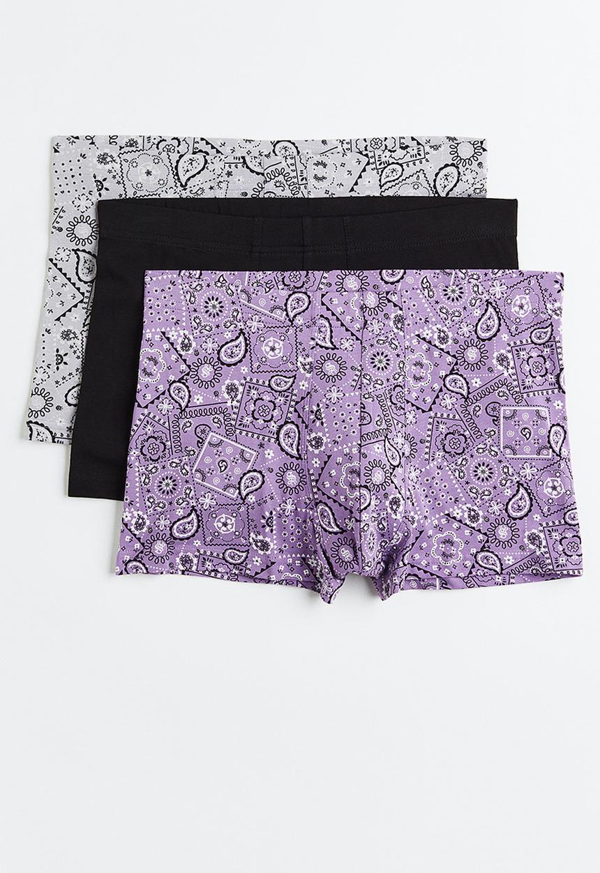 H&M - 3-pack short cotton trunks - purple/paisley-patterned