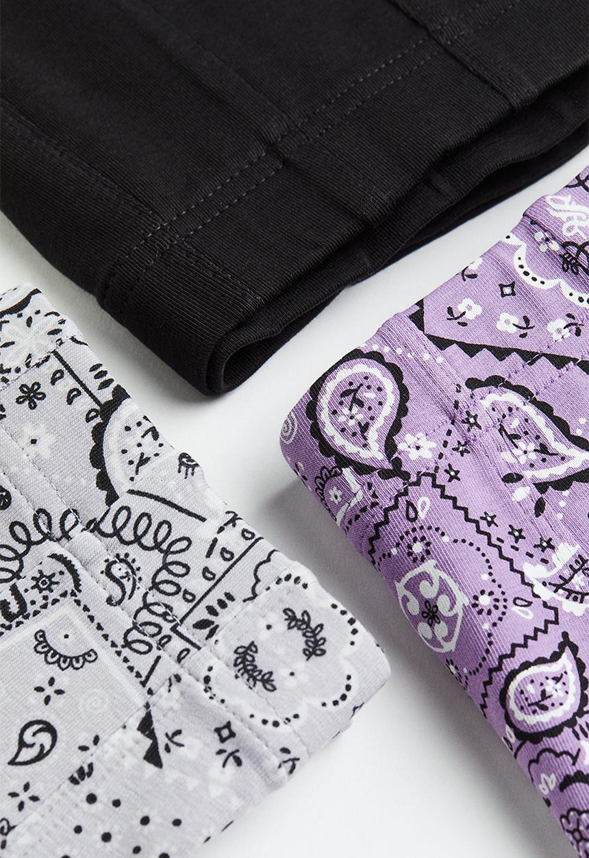 H&M - 3-pack short cotton trunks - purple/paisley-patterned