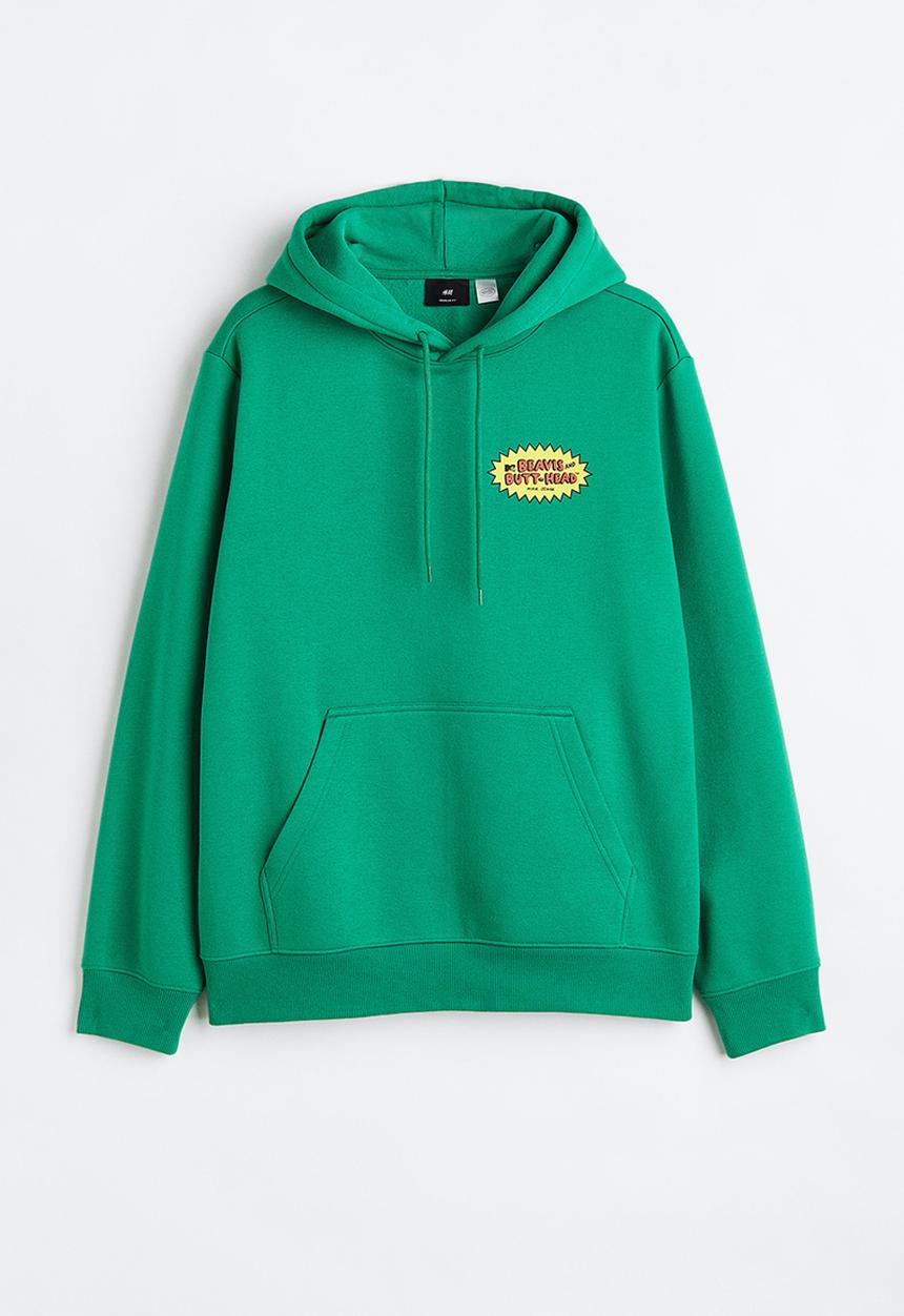 H&M - Regular fit hoodie - green/beavis and butt-head