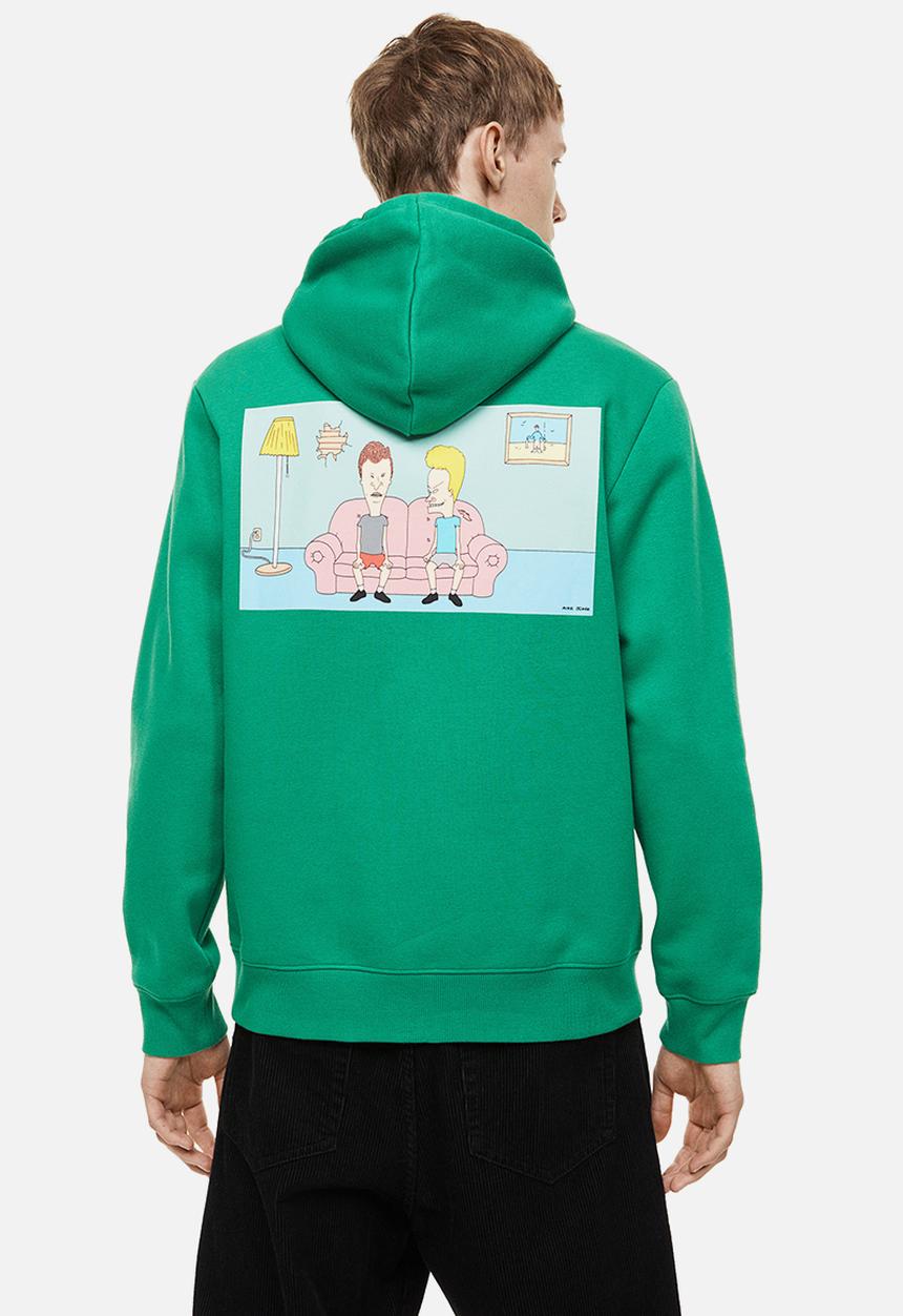 H&M - Regular fit hoodie - green/beavis and butt-head