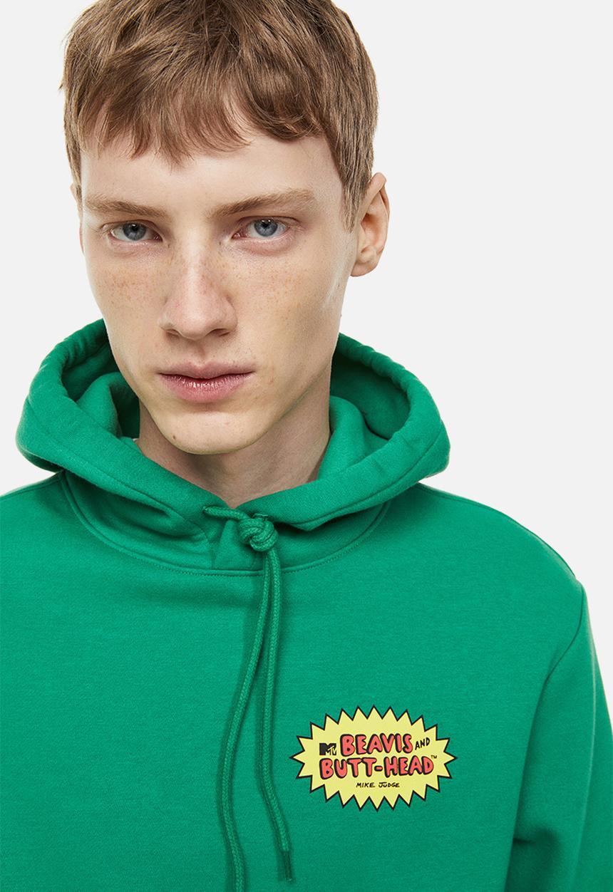 H&M - Regular fit hoodie - green/beavis and butt-head