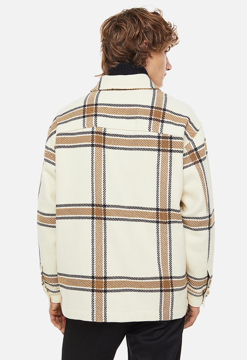 H&M - Relaxed fit overshirt - light beige/checked