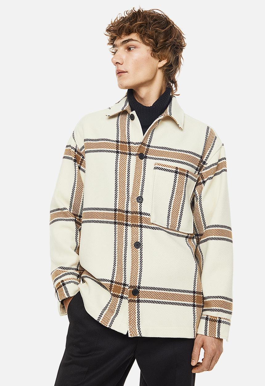 H&M - Relaxed fit overshirt - light beige/checked