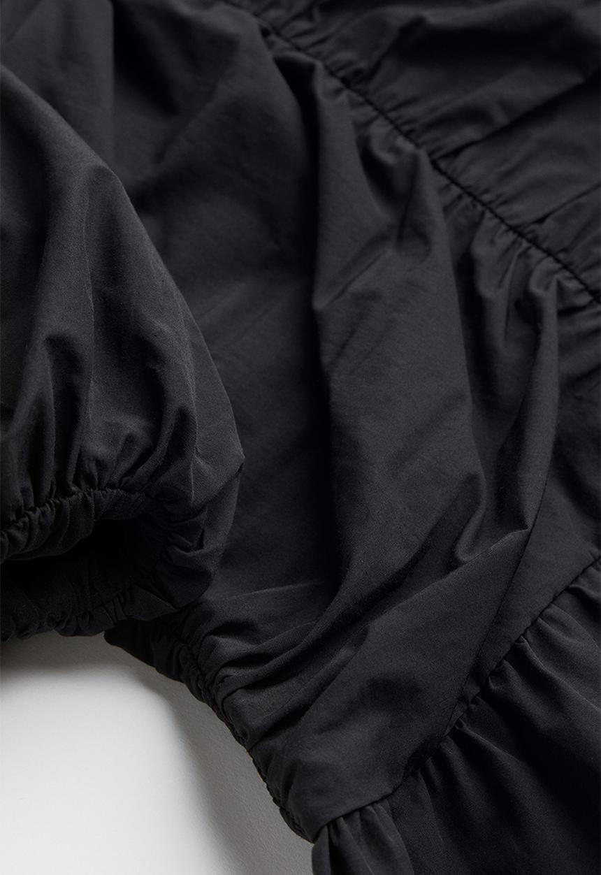 H&M - Gathered puff-sleeved dress - black
