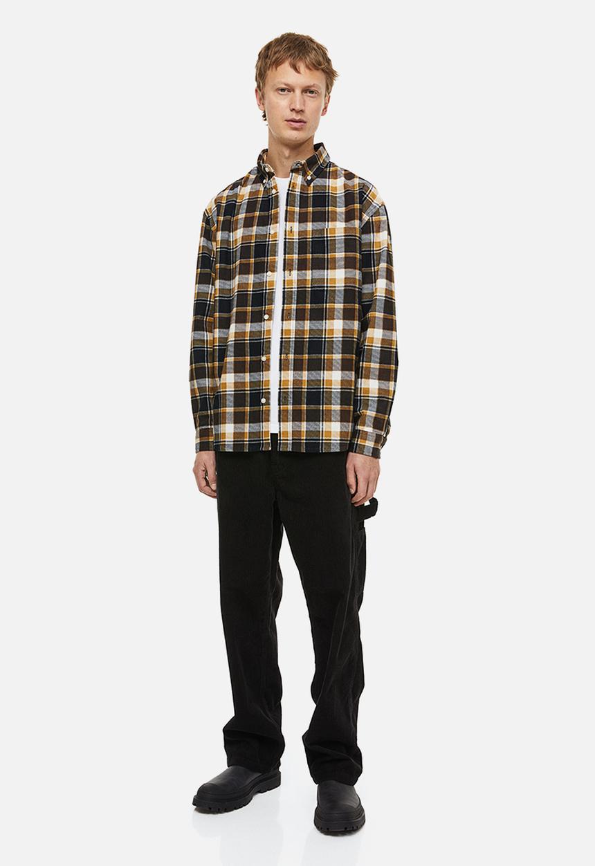 H&M - Relaxed fit corduroy shirt - yellow/black checked