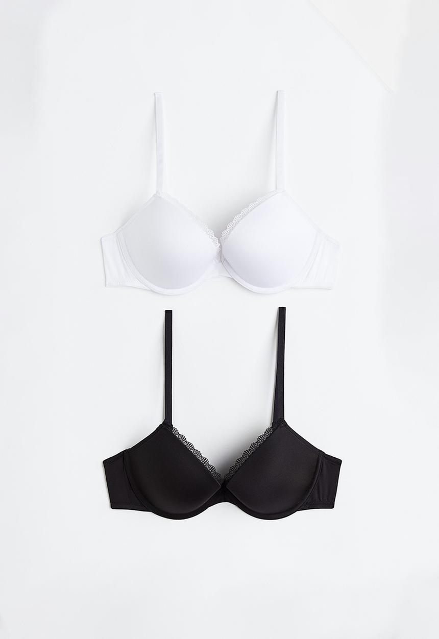 H&M - 2-pack microfibre push-up bras - black/white