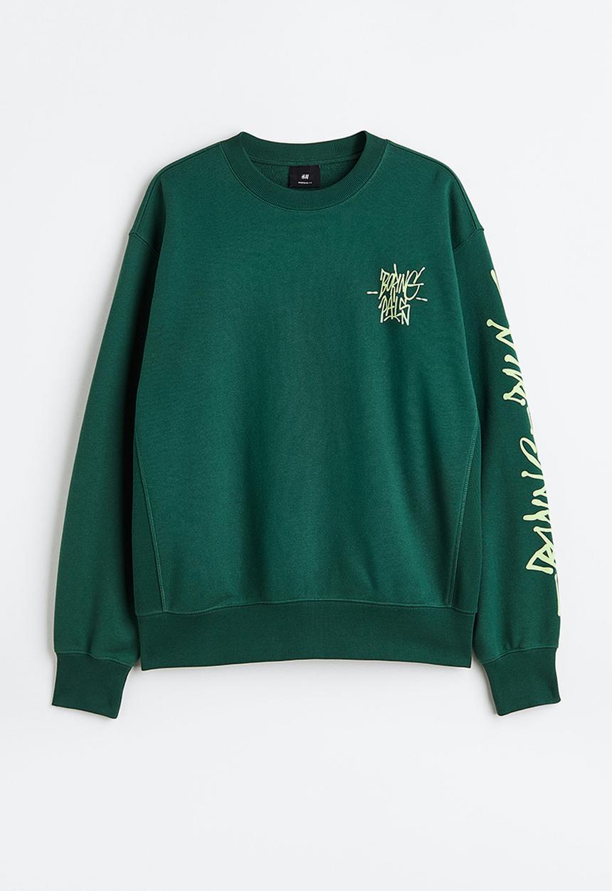H&M - Oversized fit printed sweatshirt - dark green/boring pals