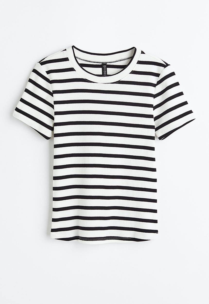 H&M - Fitted cotton top - white/striped