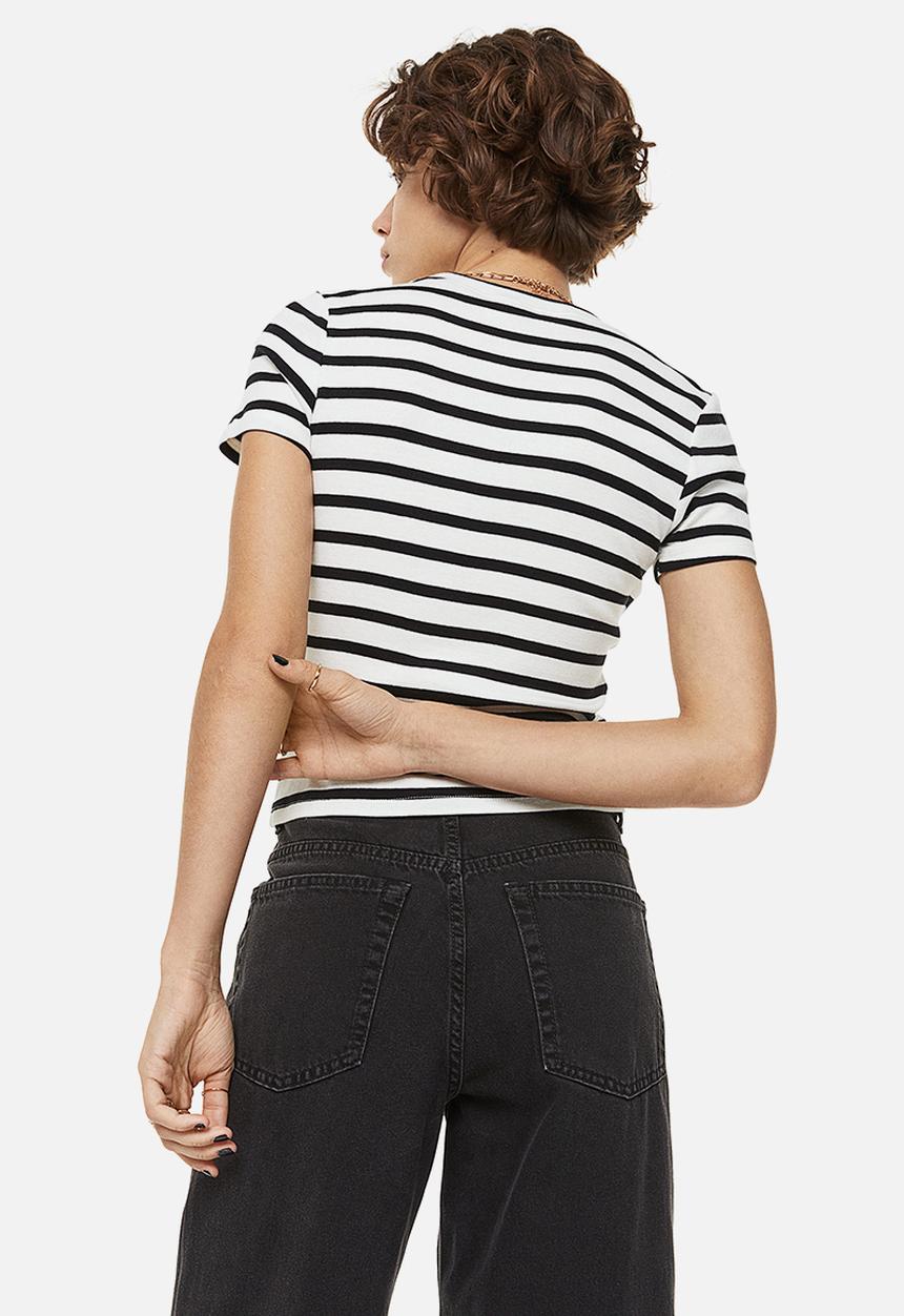 H&M - Fitted cotton top - white/striped