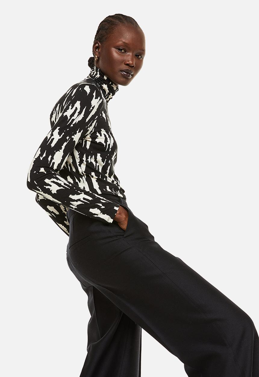 H&M - Polo-neck top - black/patterned 