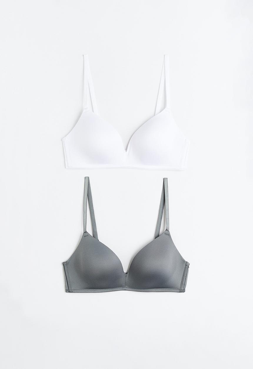 H&M - 2-pack padded microfibre bras - grey/white
