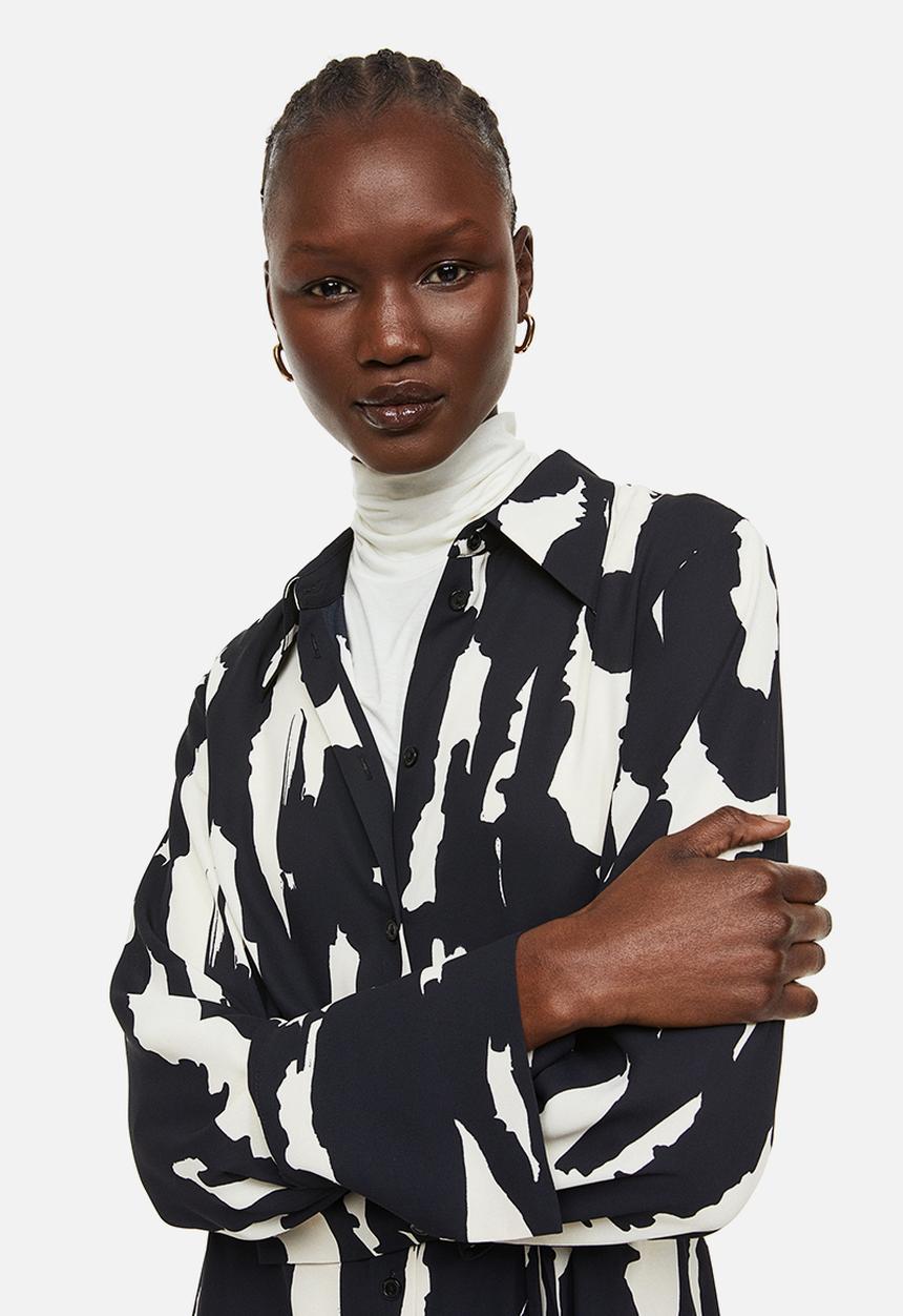 H&M - Tie-belt shirt dress - black/patterned