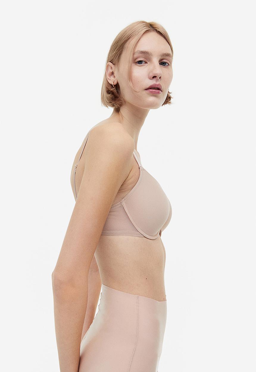 H&M - 2-Pack microfibre push-up bras - light beige/black