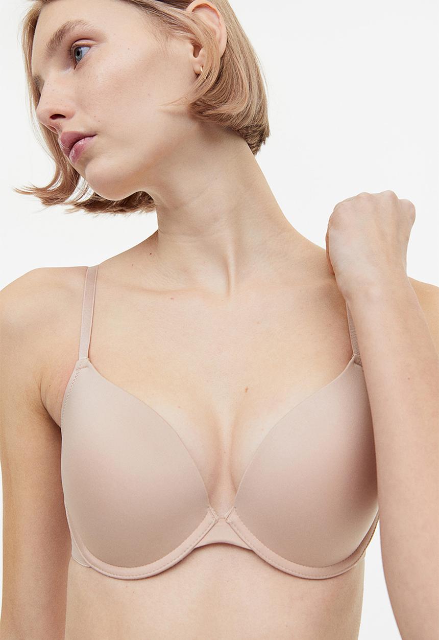 H&M - 2-Pack microfibre push-up bras - light beige/black