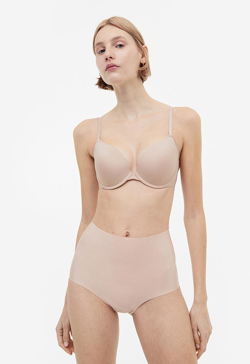 H&M - 2-Pack microfibre push-up bras - light beige/black