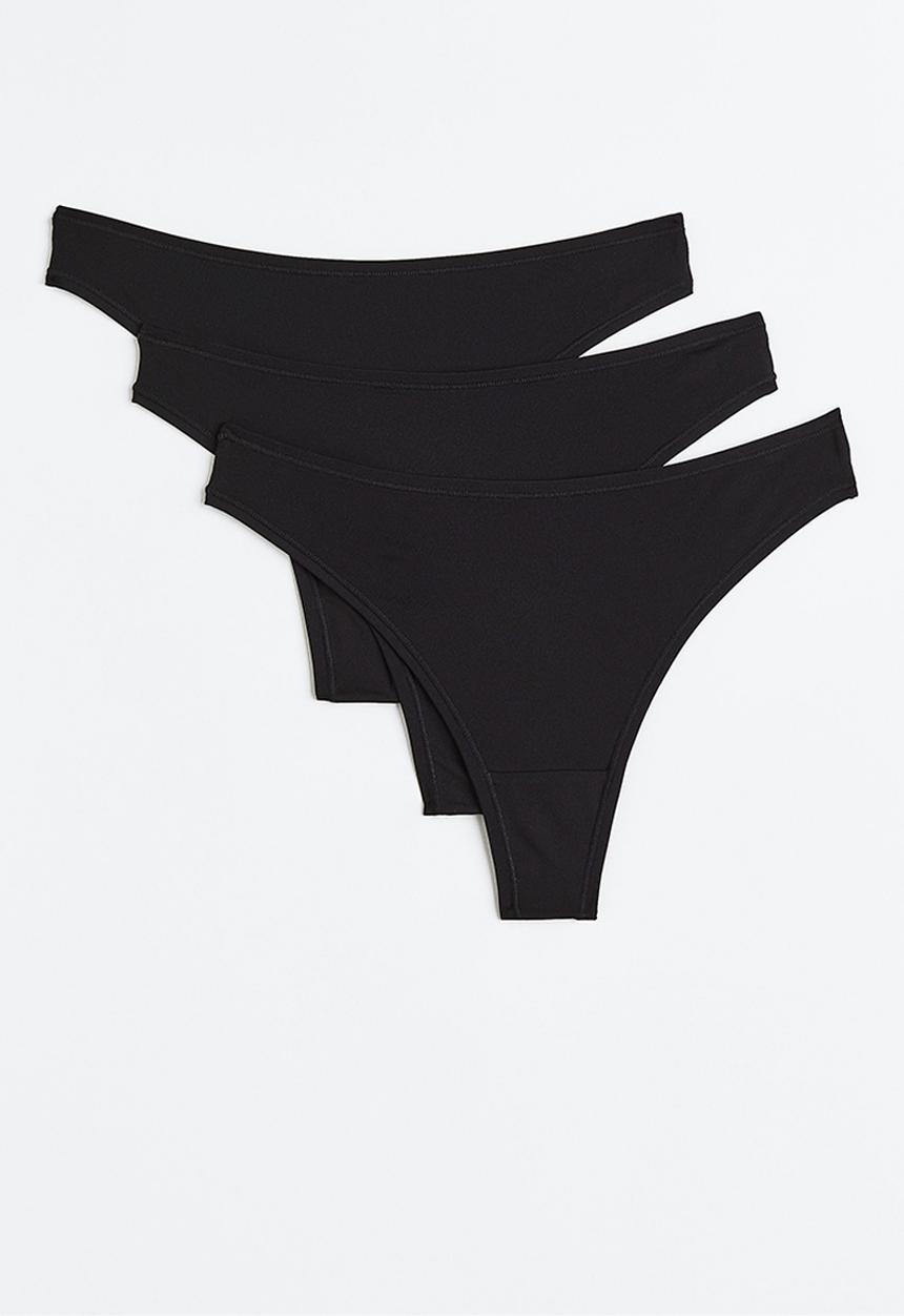 H&M - 3-Pack microfibre thong briefs - black