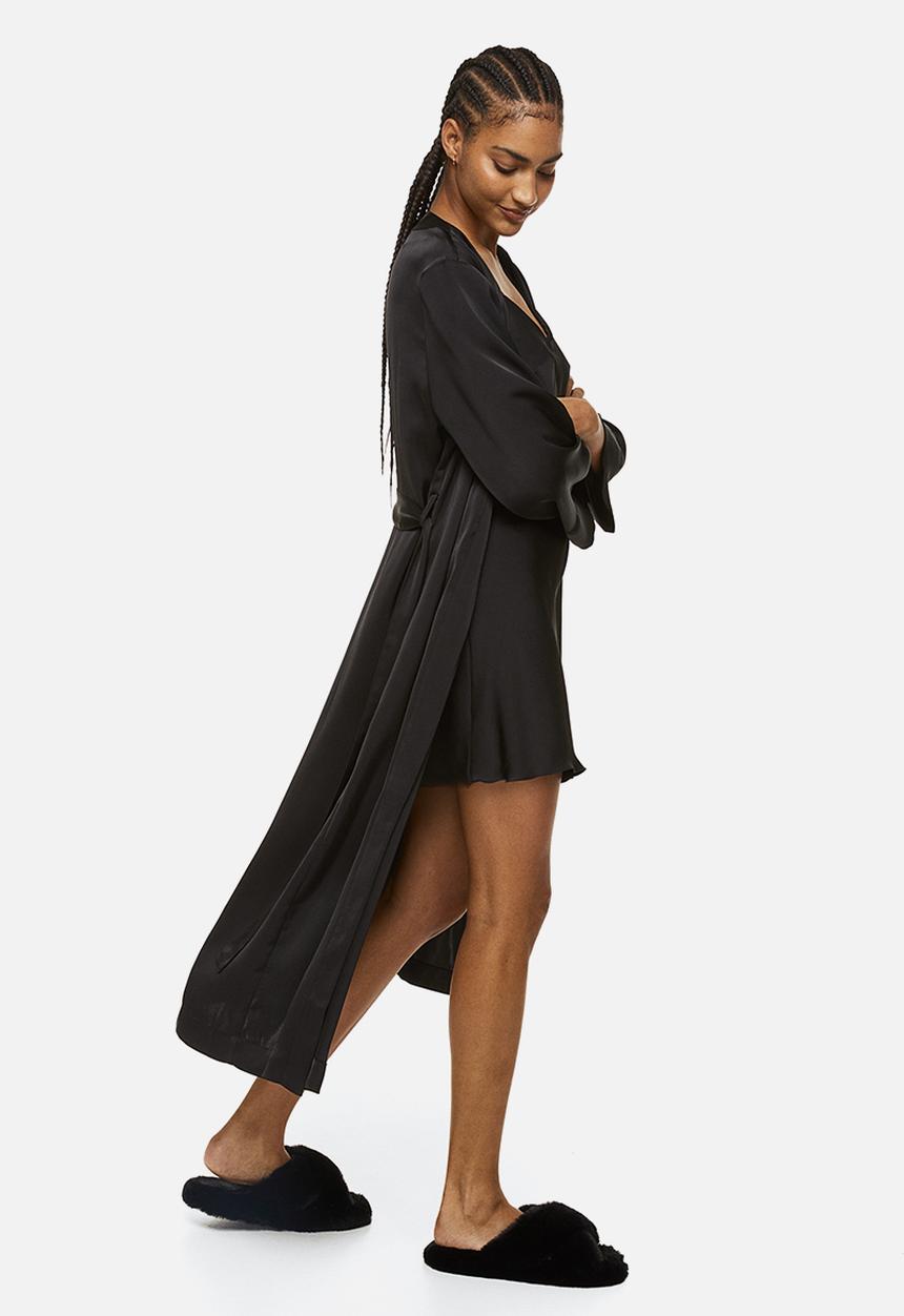 H&M - Satin dressing gown - black
