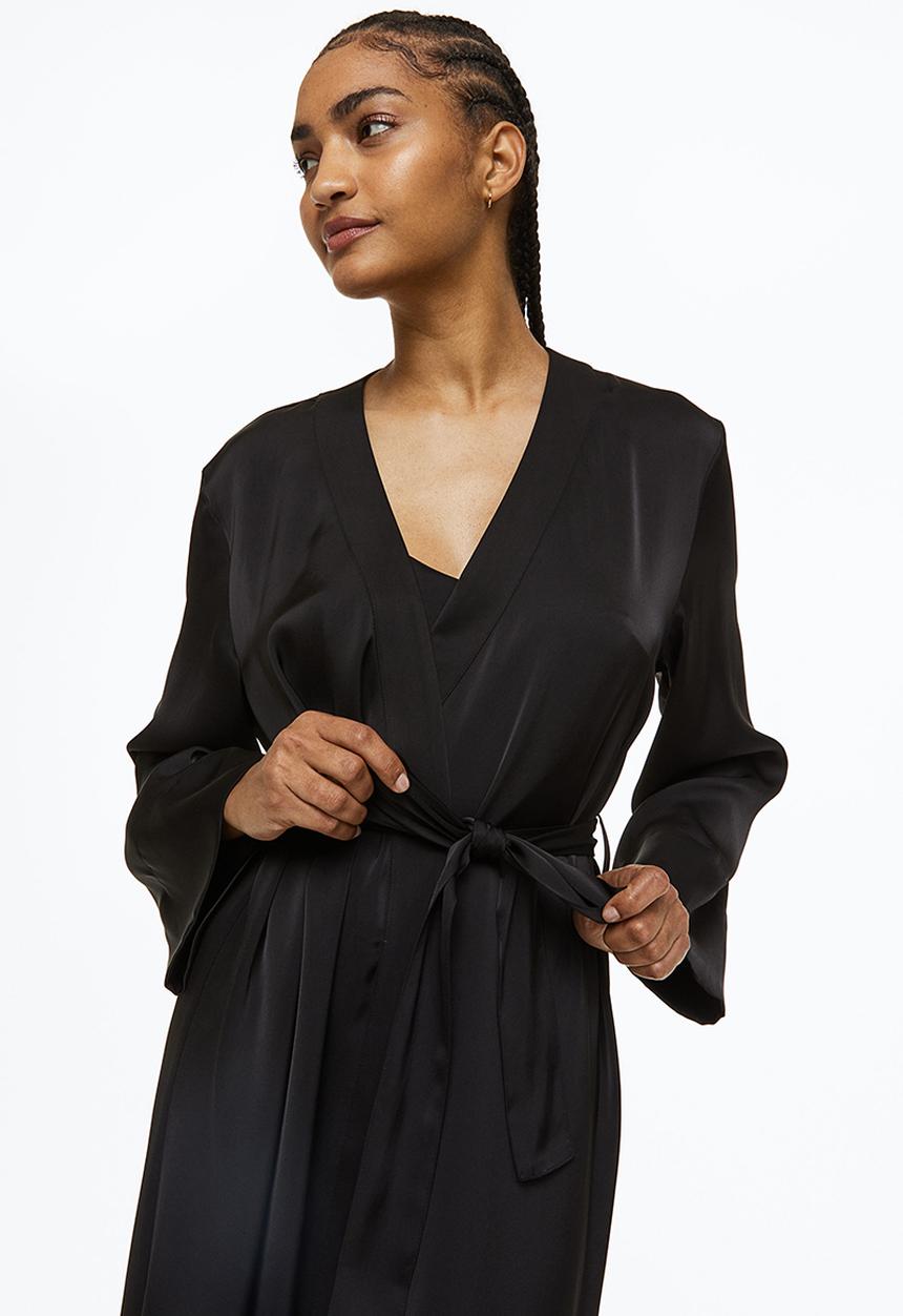 H&M - Satin dressing gown - black