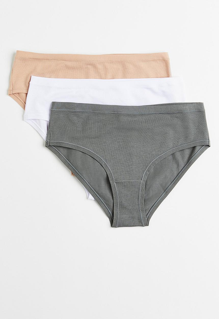H&M - 3-pack cotton hipster briefs - light beige/white/dark grey