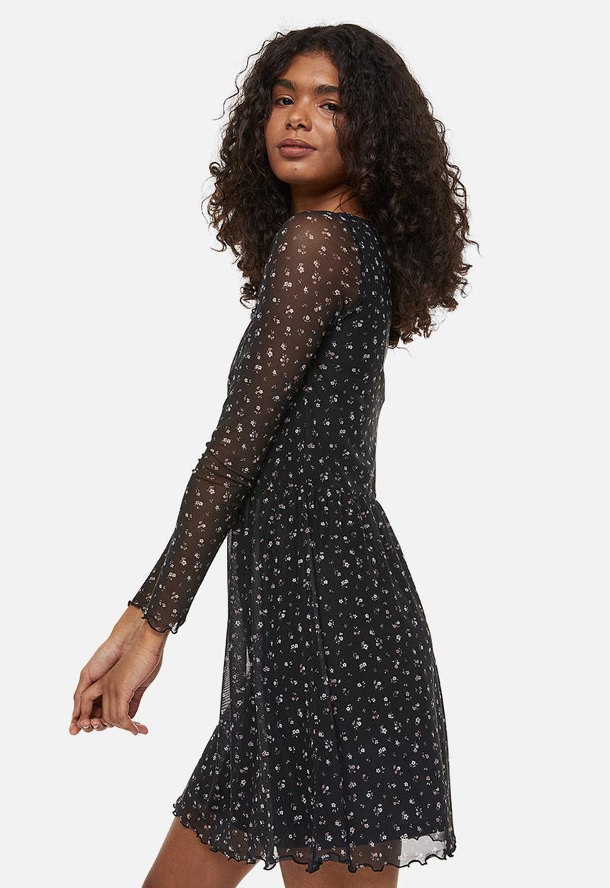 H&M - Mesh dress - black/floral