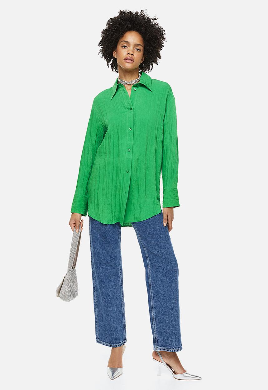 H&M - Crinkled chiffon shirt - green